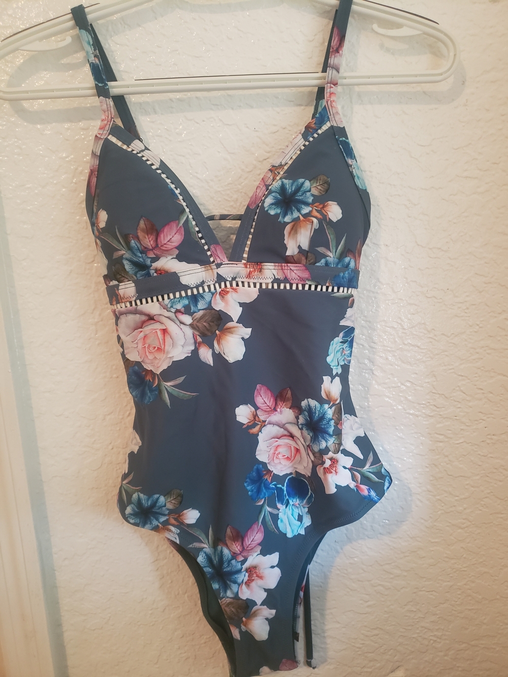 Floral One-Piece Swimsuit in Slate Blue